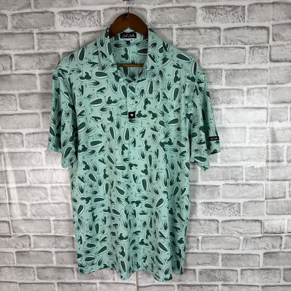 Bad Birdie Tony Saguaro Cactus AOP Performance Golf Polo Mens LARGE Stretch - Picture 2 of 7
